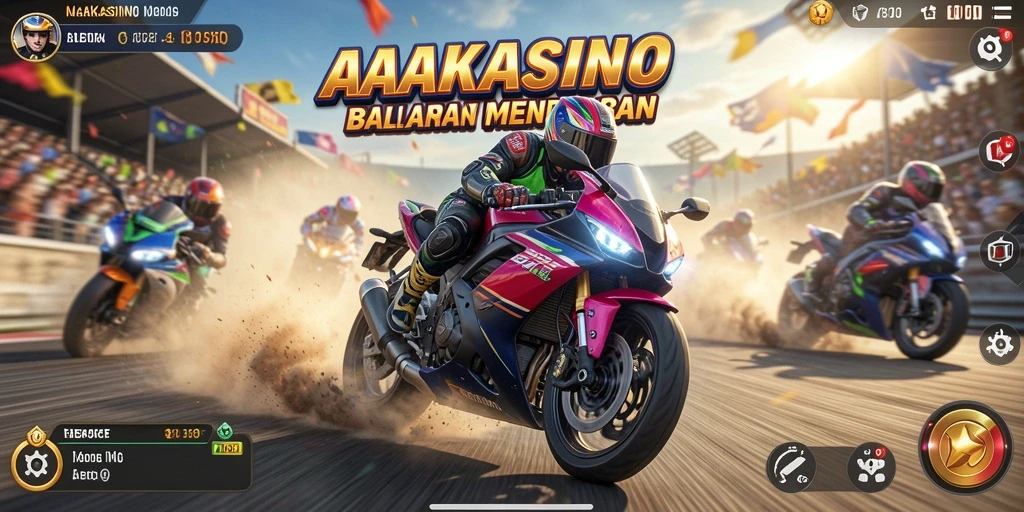 Tampilan aksi menarik dalam gameplay AAKASINO balapan motor.