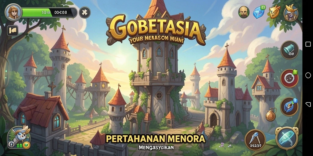 Tampilan gameplay GOBETASIA yang seru dalam mode Tower Defense.