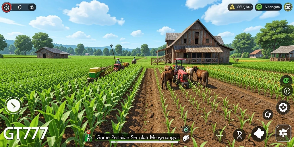 Screenshot GT777 menampilkan gameplay seru pertanian yang penuh warna.