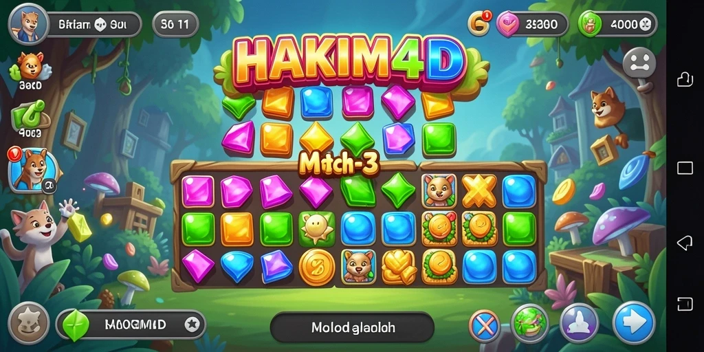Tampilan gameplay seru HAKIM4D saat bermain Match-3.
