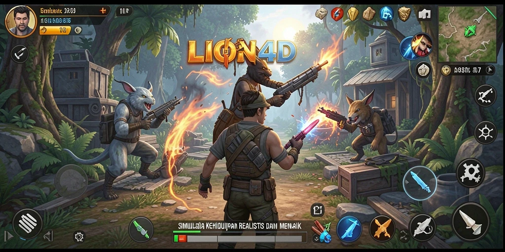Screenshot gameplay LION4D menampilkan interaksi karakter yang dinamis.