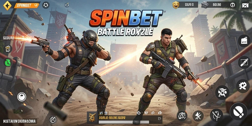 Screenshot gameplay SPINBET menampilkan aksi seru di arena Battle Royale.